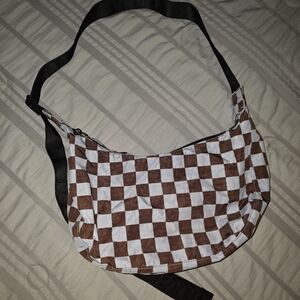 Checkered Brown and White Crossbody Bag